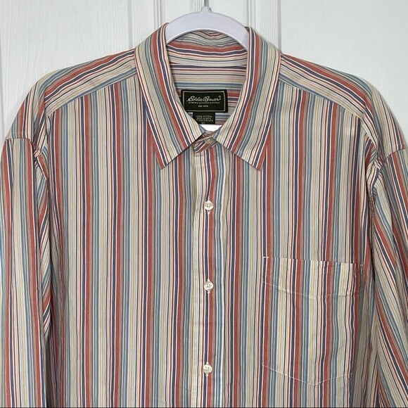 Eddie Bauer Striped Multicolor Shirt Soft 100% Cotton Button Up Colorful Size XL - Picture 7 of 13